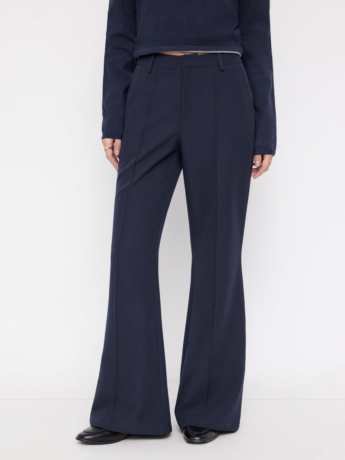 Navy High-Waisted Flared Trousers for Women