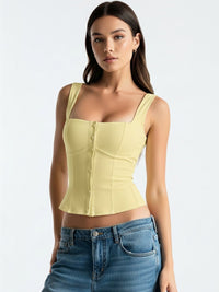 Butter Yellow Button-Front Corset Style Tank Top