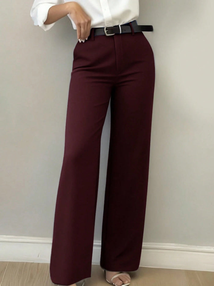 Burgundy High-Waist Wide-Leg Trousers for Women
