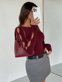 Wine Cut-Out Sleeve Fitted Top