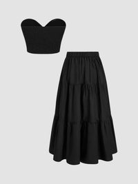 The Midnight Tier: Twist-Front Crop & Midi Skirt Set