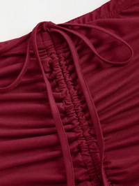 Wine One-Shoulder Ruched Co-Ord Set