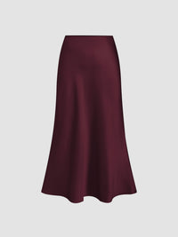 Burgundy Satin Midi Slip Skirt