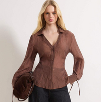 Mocha Sheer Button-Down Top