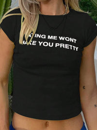 Black "Hating Me Won't Make You Pretty" Printed Crop Top for Women