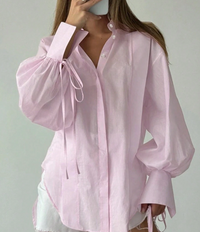 Blush Balloon-Sleeve Tie Detail Top