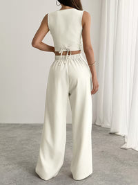 Women's White Tailored Vest Top & Wide-Leg Trouser Co-Ord Set