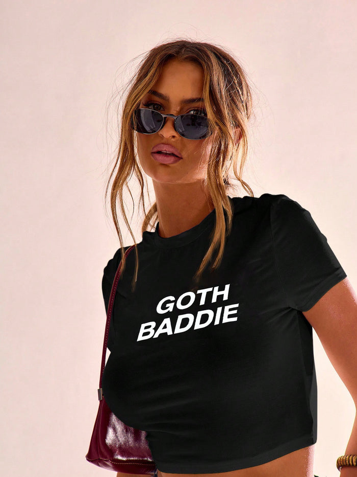 Black Goth Baddie Printed Crop T-Shirt
