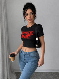 Boyfriend Beater Black Crop T-Shirt for Women