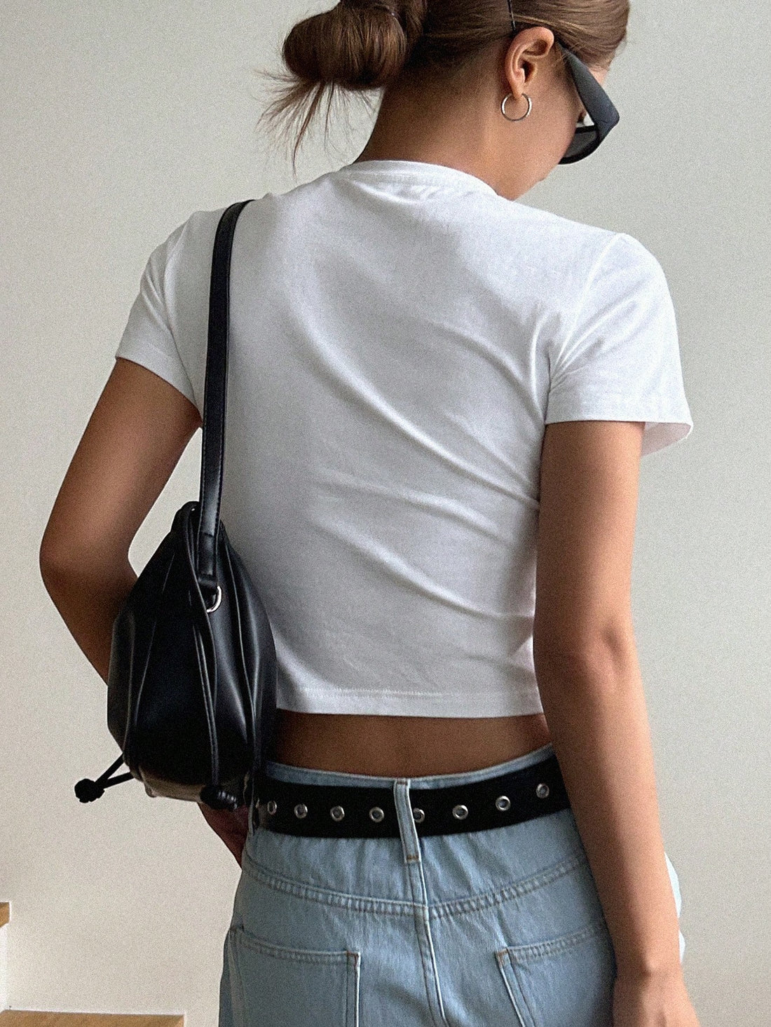 Minimal Star Print White Crop T-Shirt