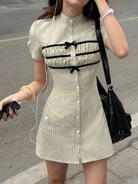 Pinstripe Bow-Tie Shirt Dress