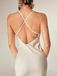 Ivory Satin Slip Maxi Dress for Women – Backless Strappy Evening & Party Gown