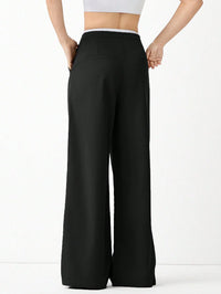 Black High-Waist Wide Leg Pants for Women with Ring Detail