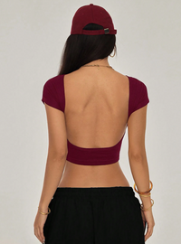 Maroon Open Back Crop Top for Women