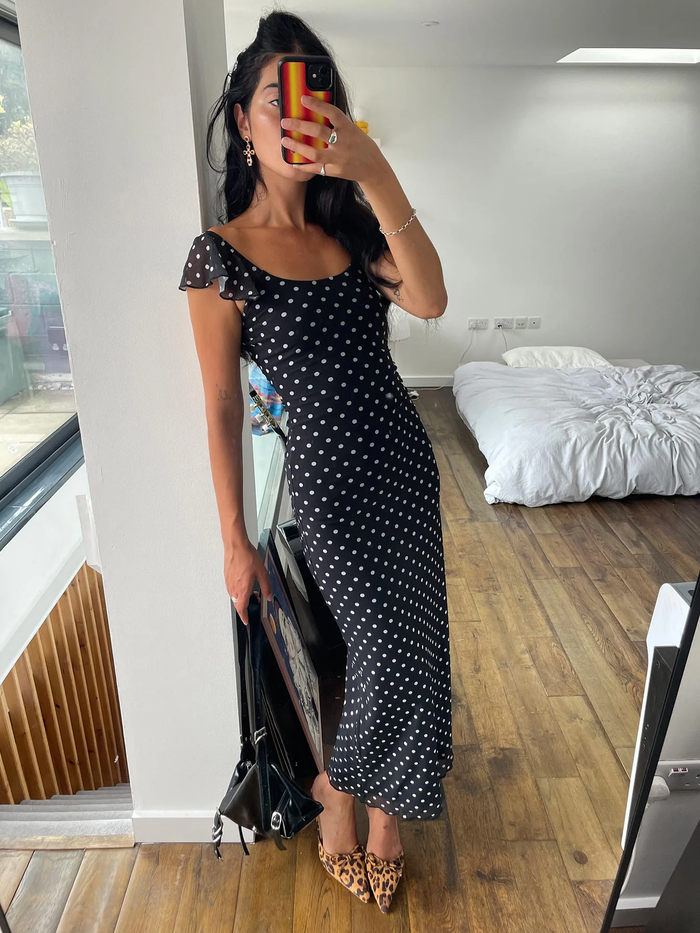 Black Polka Dot Bodycon Maxi Dress