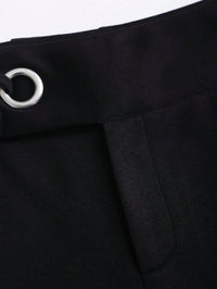 Black High-Waist Wide Leg Pants for Women with Ring Detail