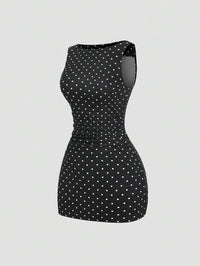Women Black Polka Dot Sleeveless Bodycon Dress