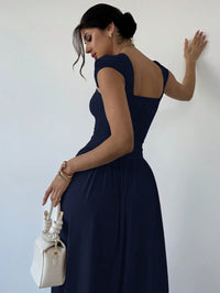 Navy Blue Square Neck Fit & Flare Maxi Dress
