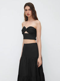 The Midnight Tier: Twist-Front Crop & Midi Skirt Set