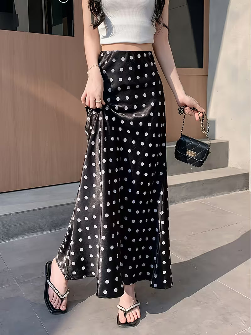 Black Polka Dot High Waist Maxi for Women