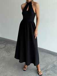 Black Halter-Neck Maxi Dress with Keyhole Neckline & Open Back