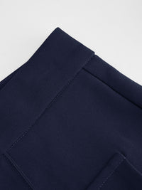 Navy High-Waist Pintuck Flare Trousers