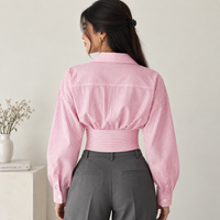 Blush Pink Striped Corset-Waist Shirt