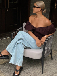Wine Off-Shoulder Ruffle Crop Top