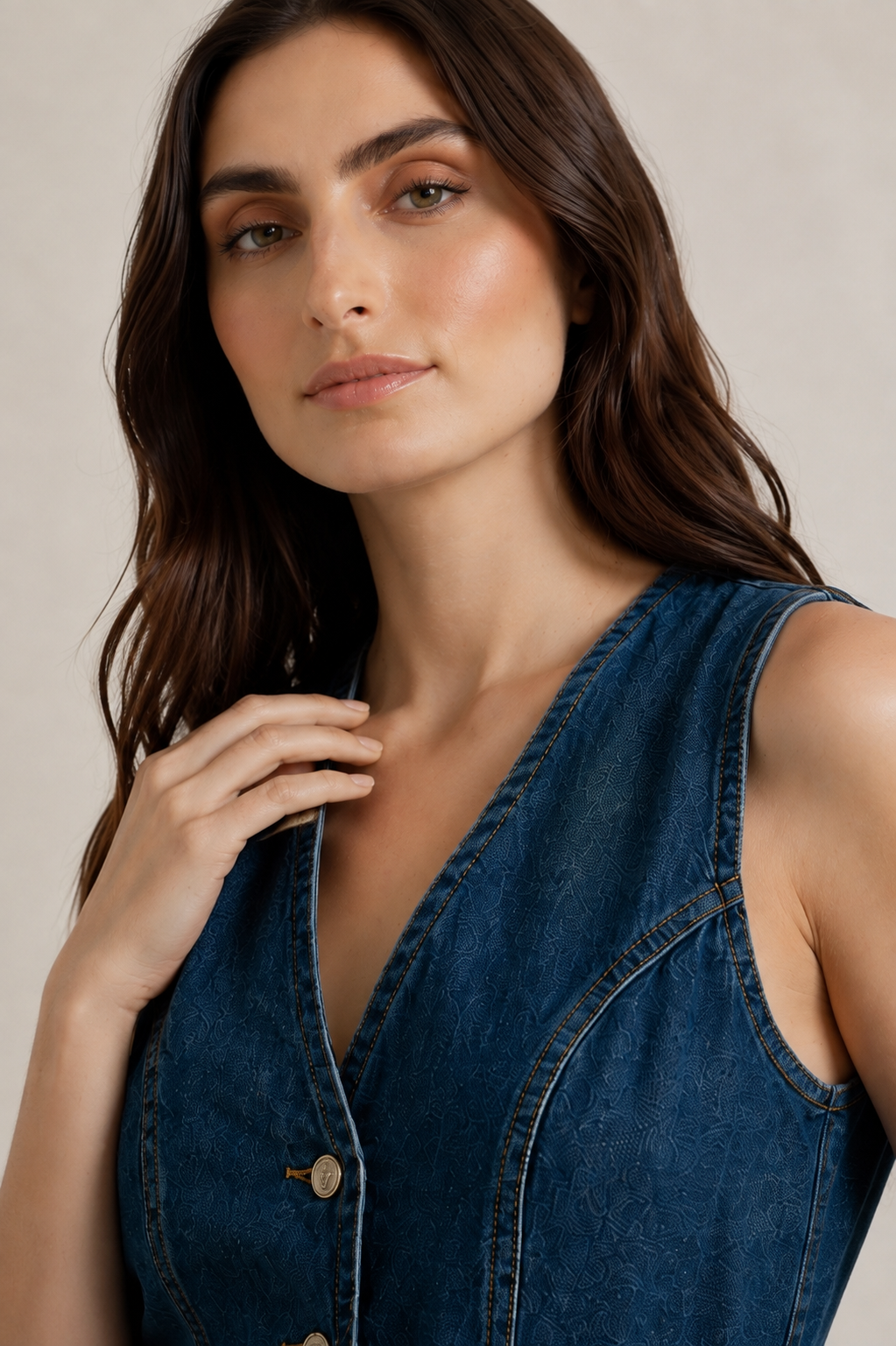 Belted Denim Waistcoat Top