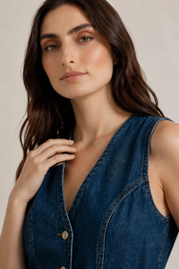 Belted Denim Waistcoat Top