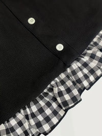 Black Ribbed Coquette Top with Gingham Ruffle Hem & Bow