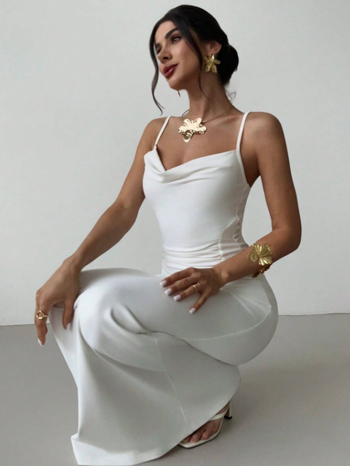 Pearl White Ruched Maxi Dress