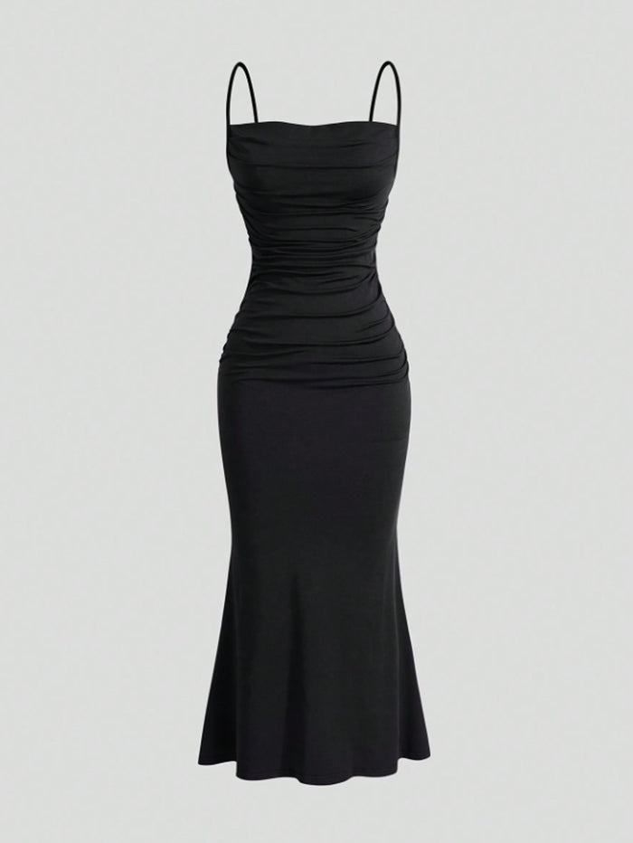 Black Ruched Bodycon Maxi Dress