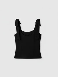 Black Sleeveless Bow Tie Shoulder Tank Top