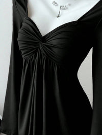 Black Sweetheart Neck Ruched Top with Flare Sleeves