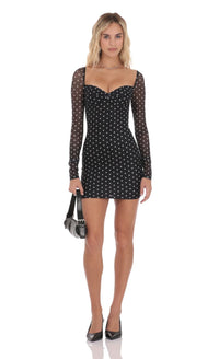 The Dot Illusion: Sheer Sleeve Sweetheart Mini Dress