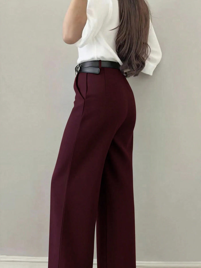 Burgundy High-Waist Wide-Leg Trousers for Women
