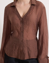 Mocha Sheer Button-Down Top