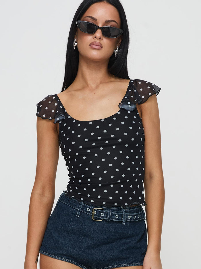 The Retro Dot: Ruffled Mesh Polka Dot Cami