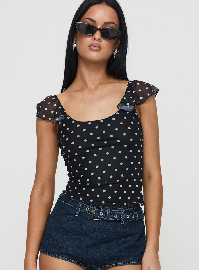 The Retro Dot: Ruffled Mesh Polka Dot Cami