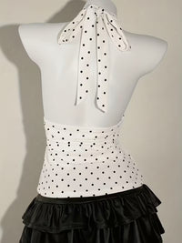 White Polka Dot Halter Neck Peplum Top for Women