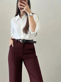 Burgundy High-Waist Wide-Leg Trousers for Women