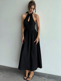 Black Halter-Neck Maxi Dress with Keyhole Neckline & Open Back
