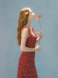 Red Floral Ruffle Strap Maxi Dress