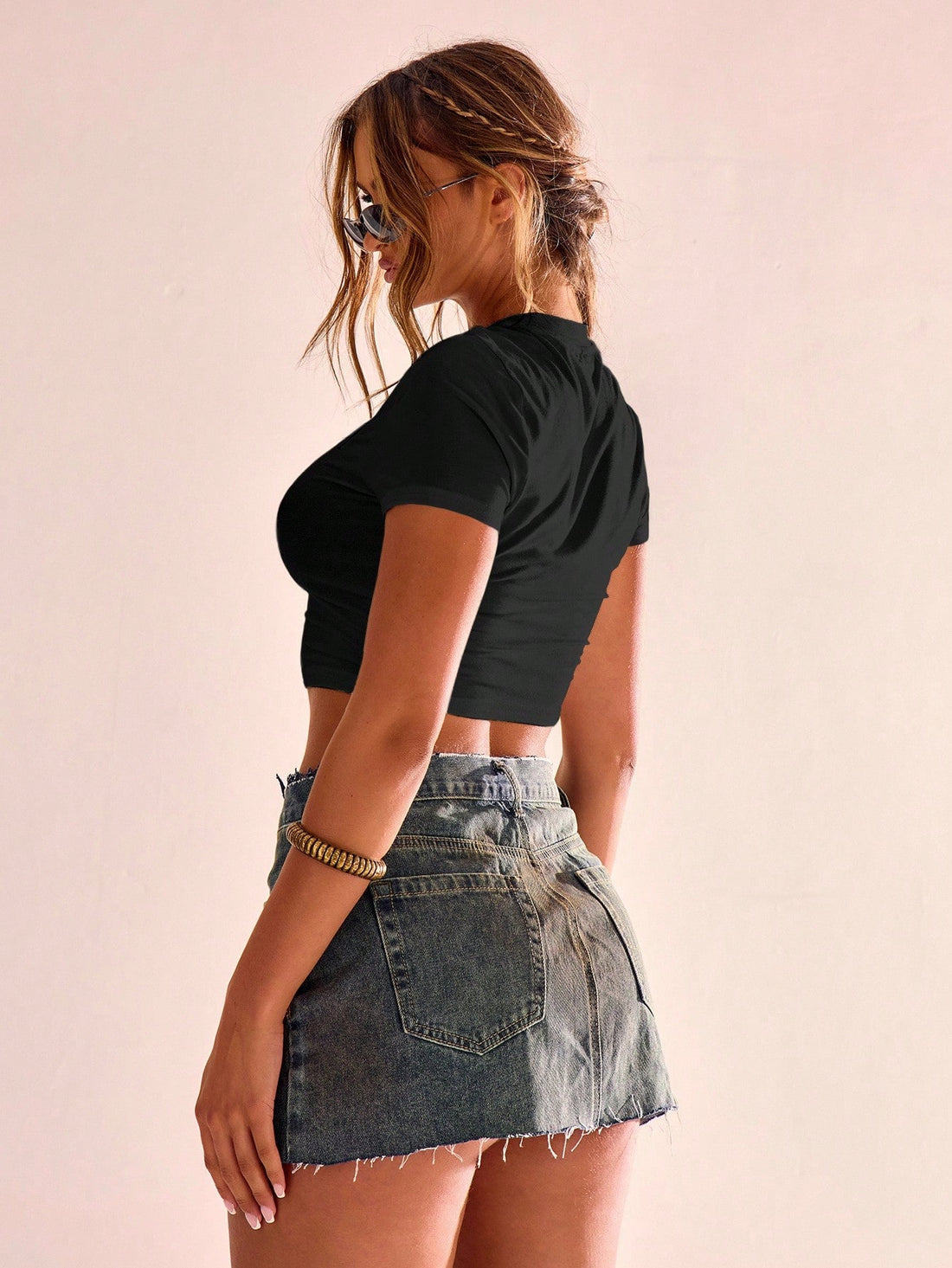 Black "Goth Baddie" Printed Crop T-Shirt for Women
