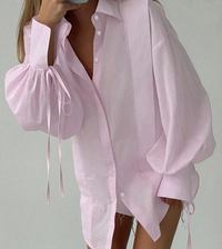 Blush Balloon-Sleeve Tie Detail Top