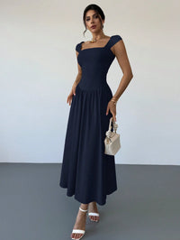 Navy Blue Square Neck Fit & Flare Maxi Dress