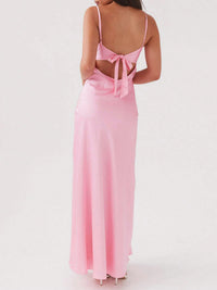 Baby Pink Tie-Up Back Maxi Dress with Front Cut-Out Detail