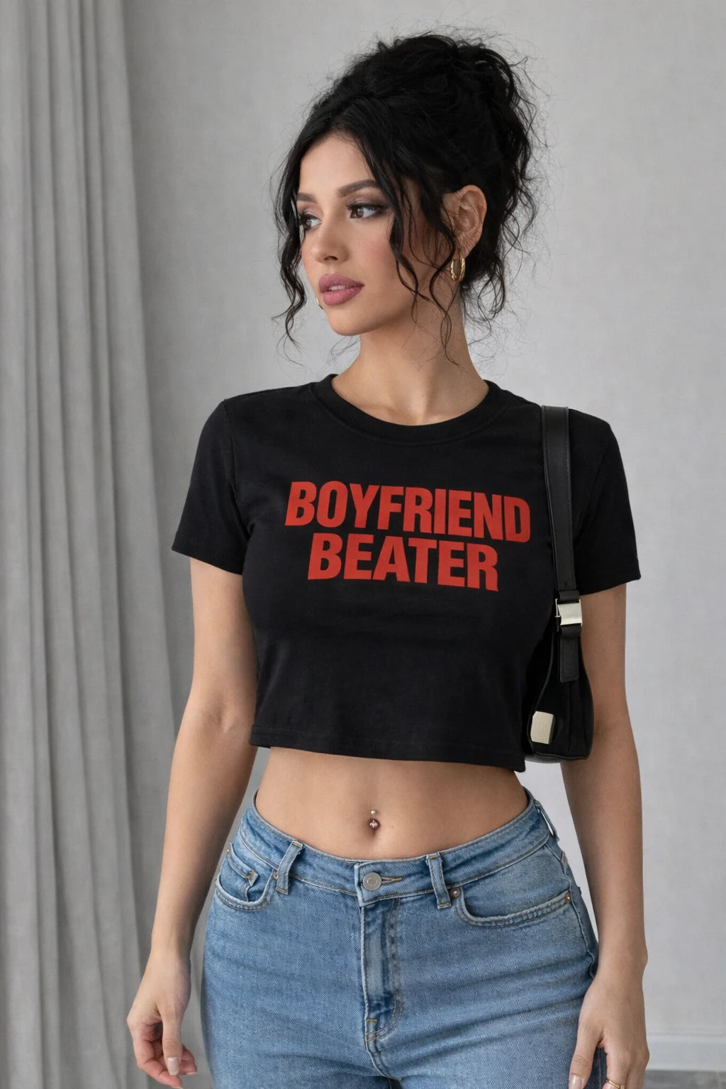 Boyfriend Beater Black Crop T-Shirt for Women