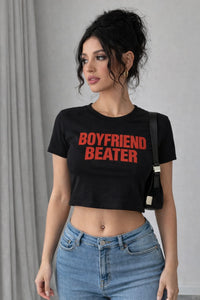 Boyfriend Beater Black Crop T-Shirt for Women